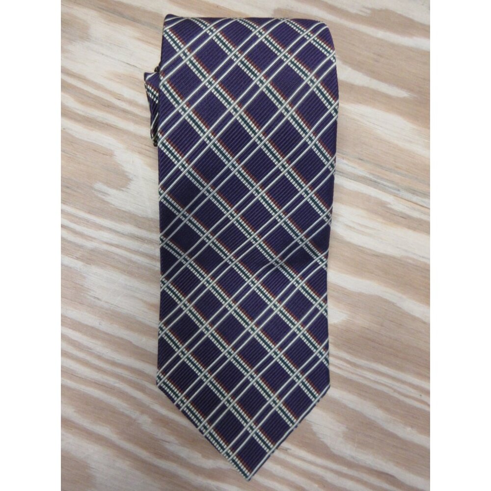 VINTAGE Paul Stuart Neck Tie Silk Jacquard Plaid 90s Made In USA